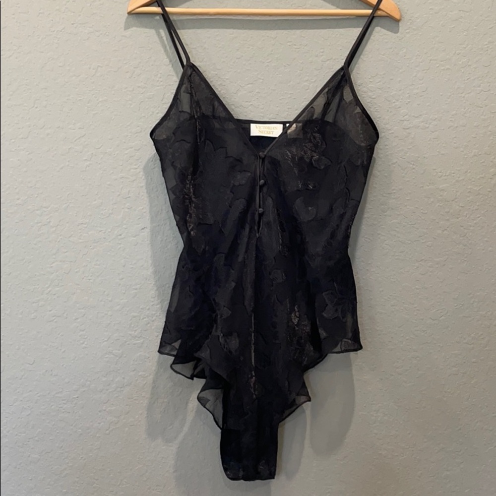 Victoria's Secret Black Floral Sheer Lace Bodysuit